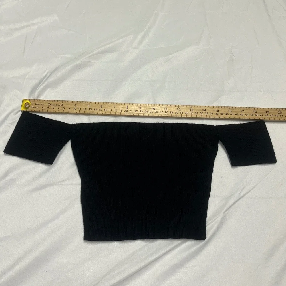 Silence‎ + Noise Small Black Ribbed Off The Shoulder Crop Top